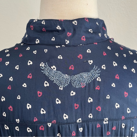 Zadig & Voltaire Ramia Heart Printed Button Navy Shirt Dress Womens Size Medium - Picture 7 of 12